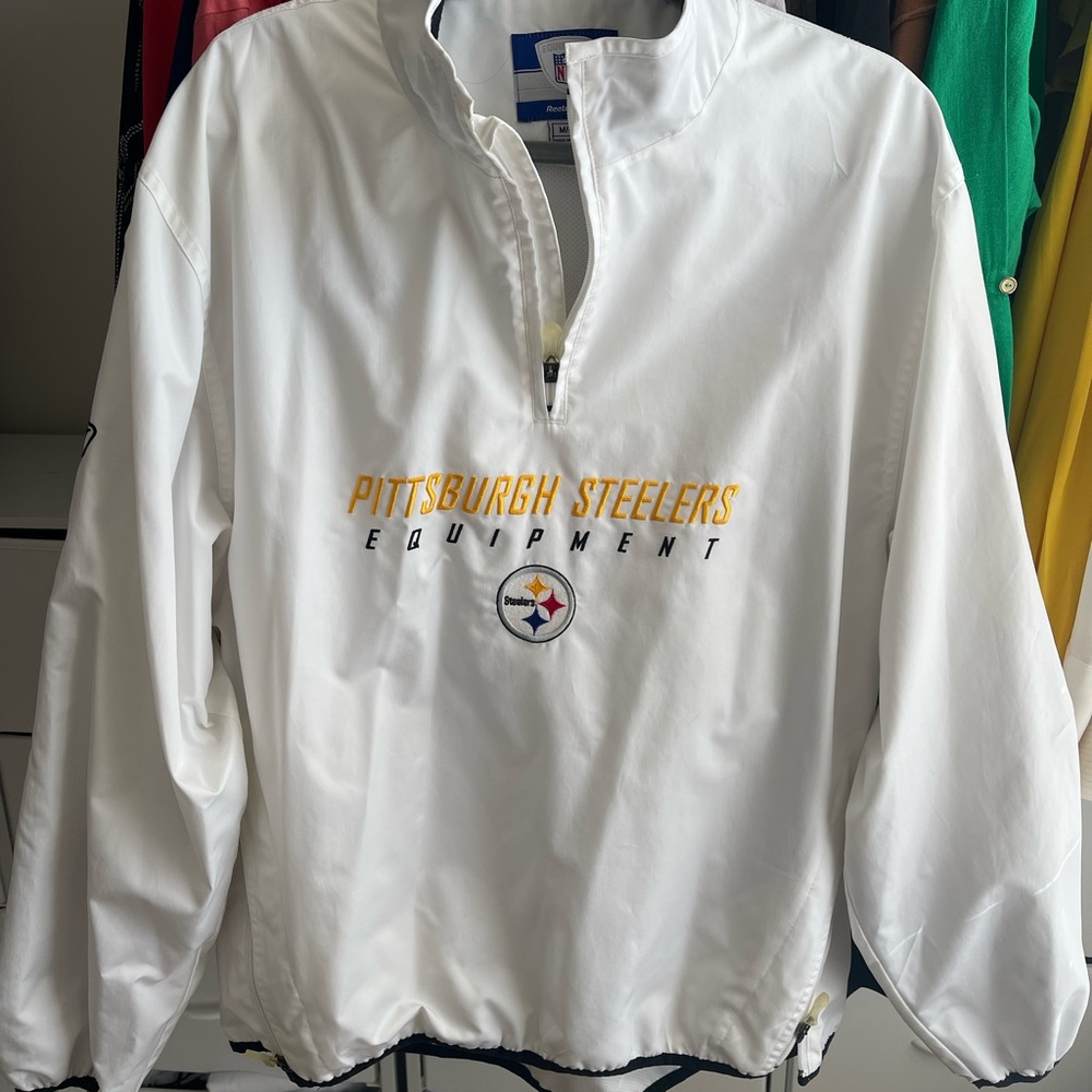 Reebok White Windbreaker Jacket with Pittsburgh Steelers Logo